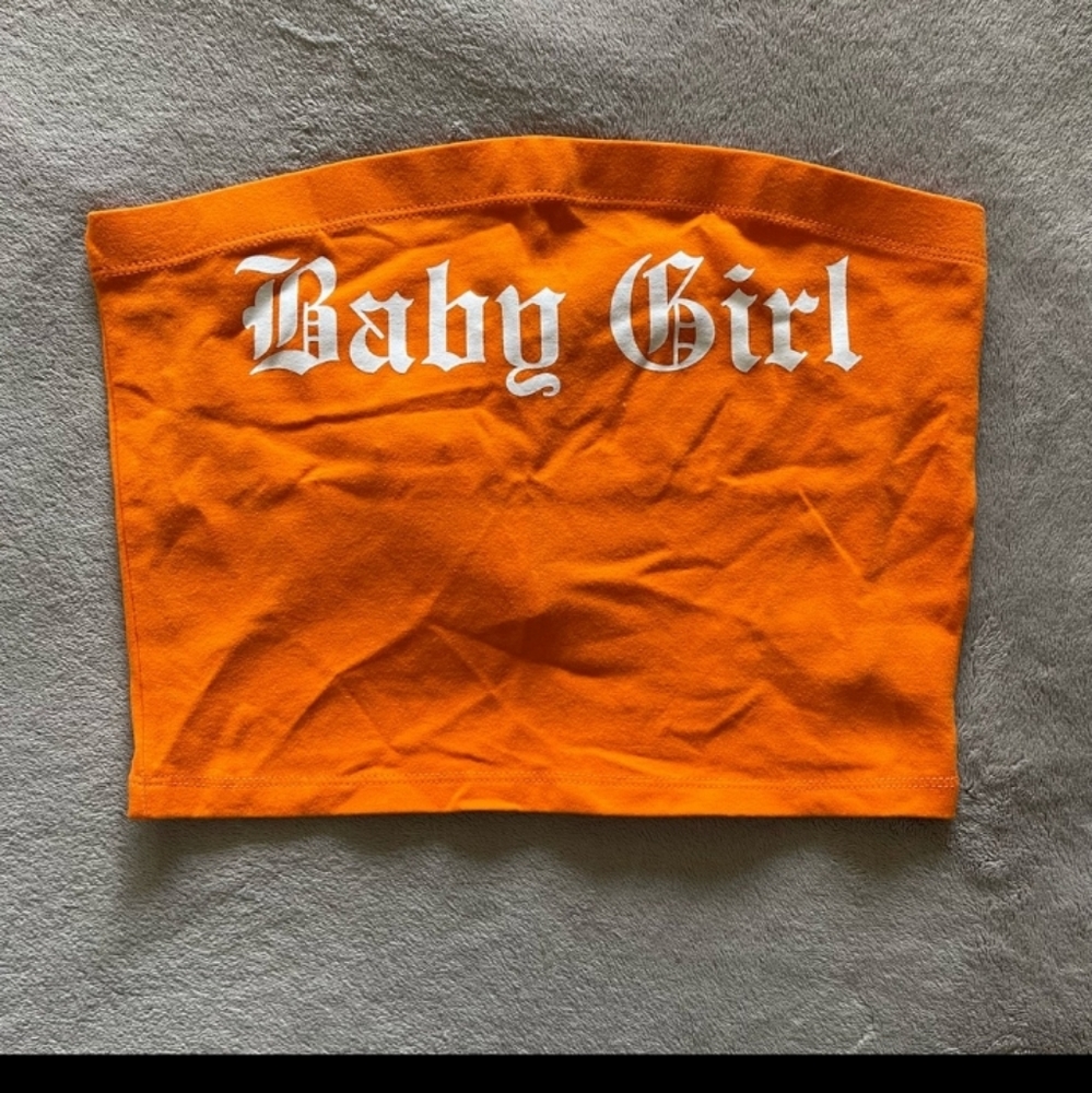 Orange Graphic Strapless Crop Top